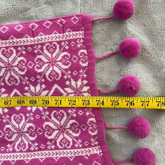 Bloomingdales Cashmere Wool Nordic Alpine Pom Poms Scarf Hot Pink Ivory Soft New - Picture 12 of 12